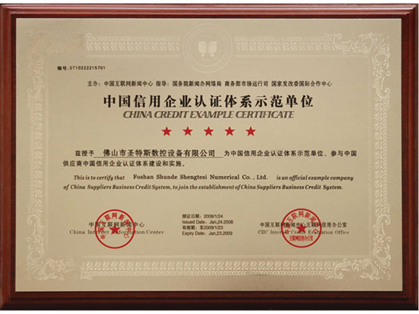 Demonstration Unit of Credit Enterprise Certification system in China